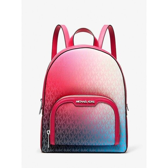 New Michael Kors Jaycee Medium Ombré Signature Logo Backpack Dark Raspberry - Picture 1 of 5